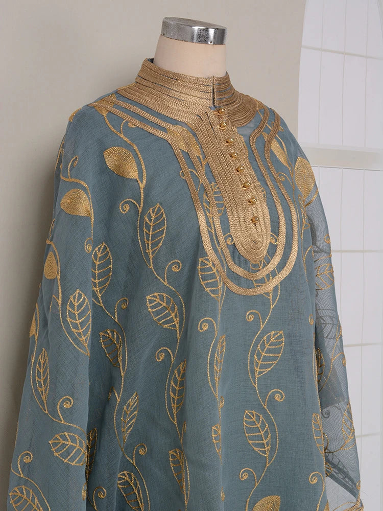 MH81 Summer Cotton Abaya 2 Piece Set | Breathable Embroidered Maxi Kaftan Dress