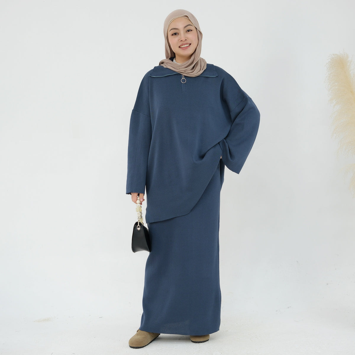 MH99 Thick Knit Two-Piece Set – Loose Sweater & Maxi Skirt for Winter