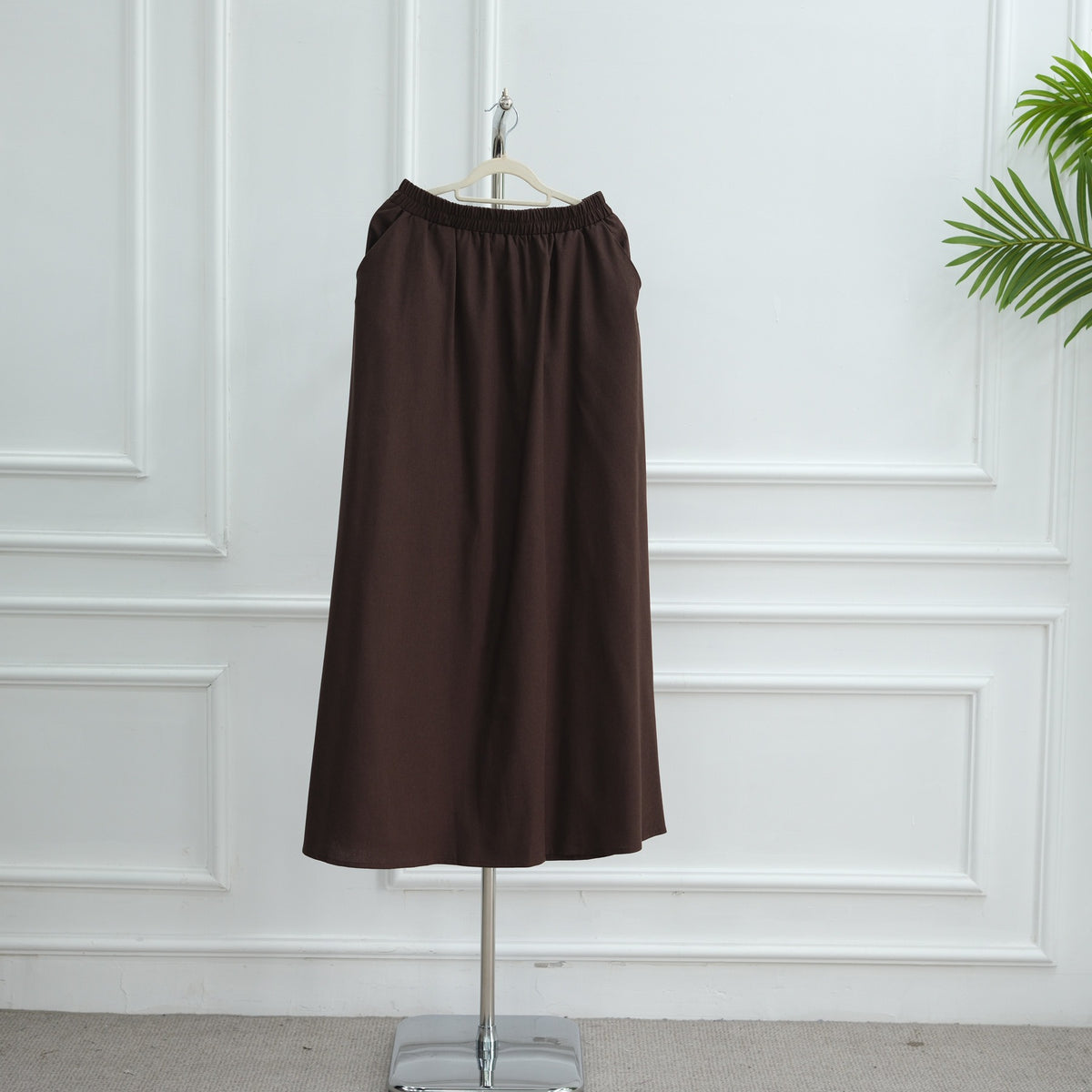 MH87 Modest Cotton-Linen Two-Piece Set – Asymmetric Drape Top & Maxi Skirt | Muslim Women Outfit for Eid & Daily Wear