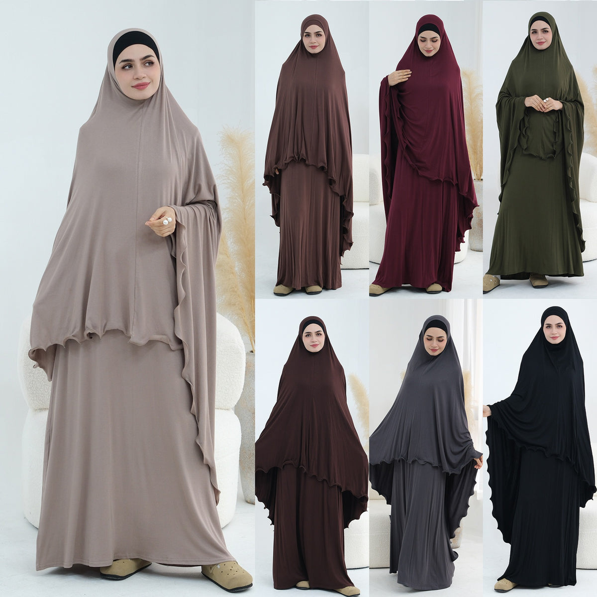 Modal Jersey Prayer Outfit Set – One-Piece Khimar & Long Dre | front view | Maha The Label modest wear