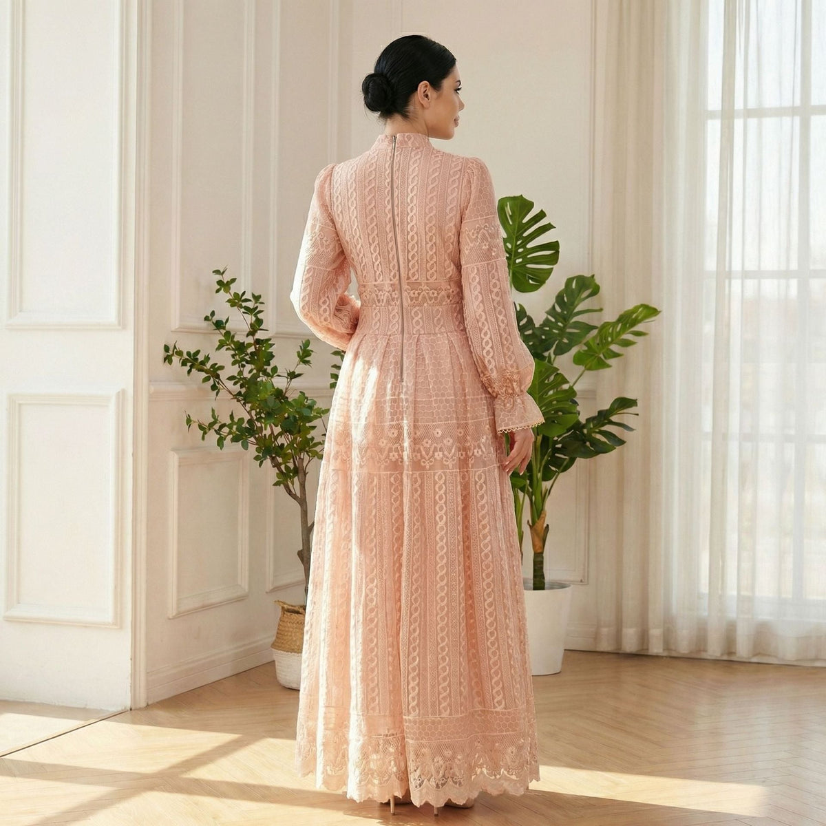 MH134 Elegant Embroidered Double Layer Abaya Dress – Luxury Modest Maxi Gown for Muslim Women