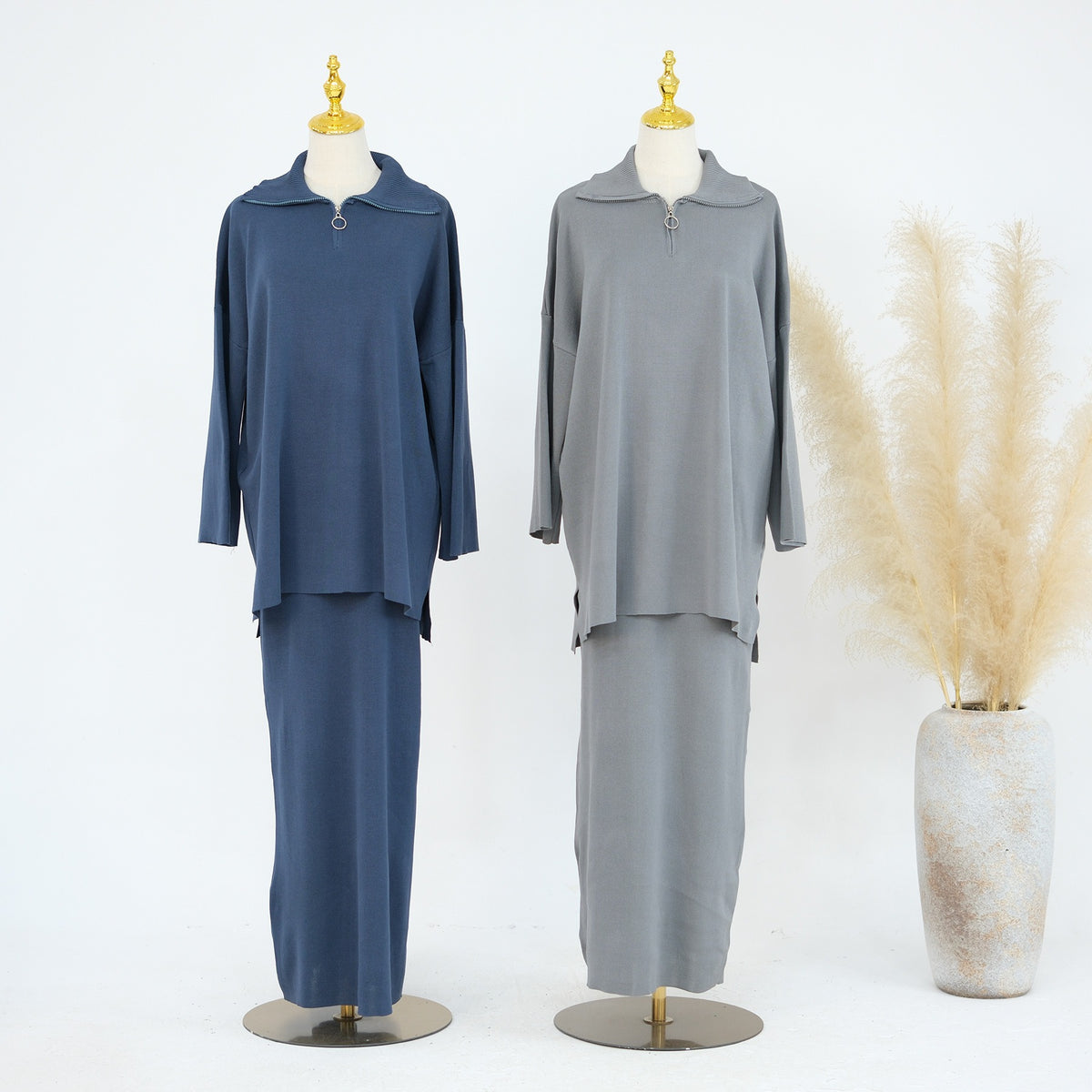 MH99 Thick Knit Two-Piece Set – Loose Sweater & Maxi Skirt for Winter