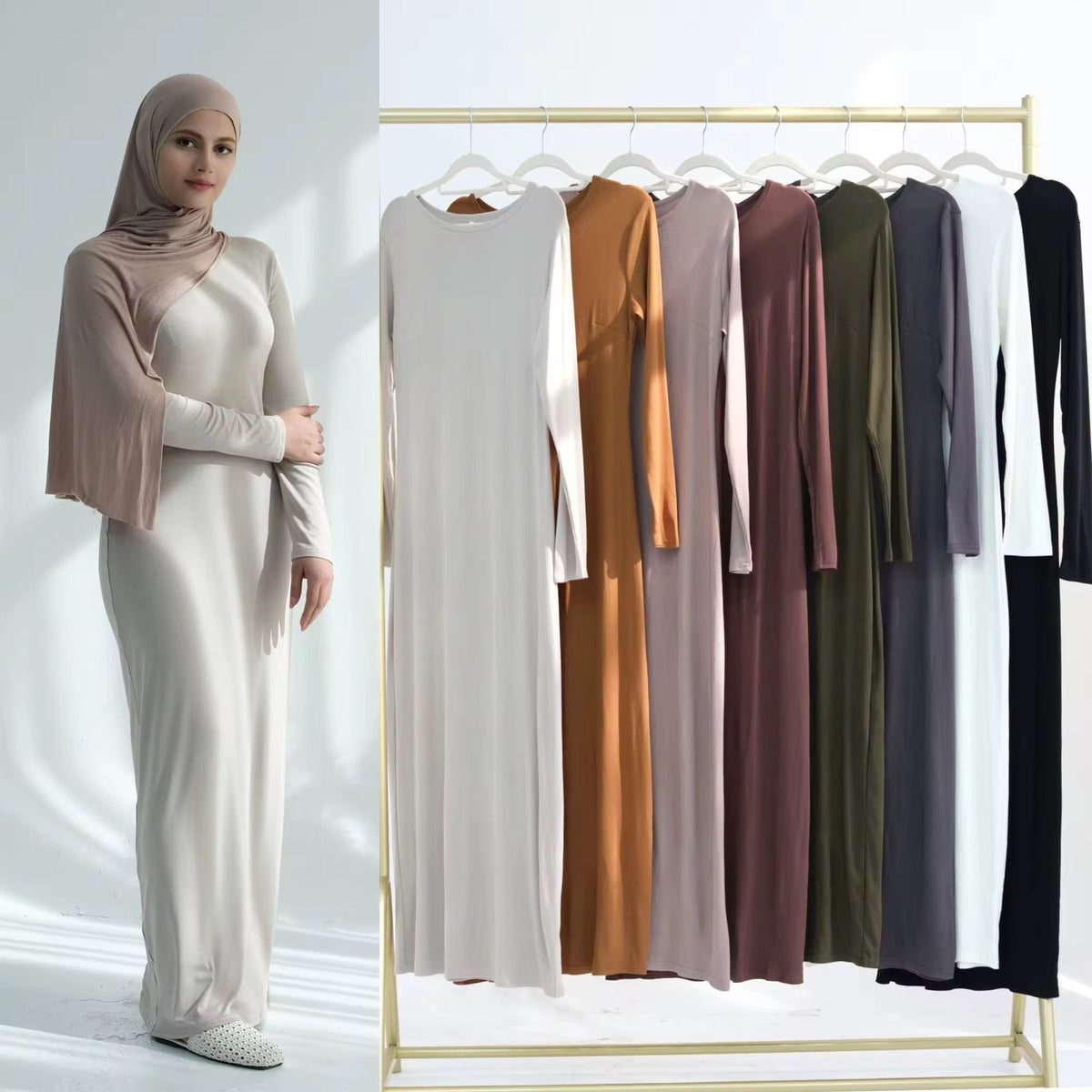 Modal Cotton Abaya Dress — Plain Solid Long Sleeve Maxi, Hij | front view | Maha The Label modest fashion