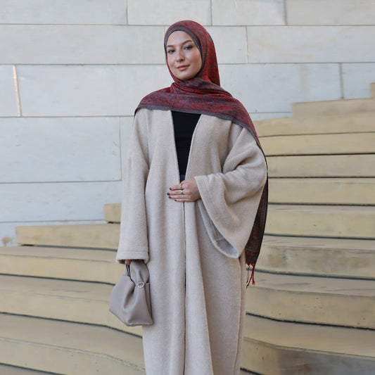 MH97 Velvet Open Abaya Cardigan with Belt – Long Sleeve Modest Outerwear