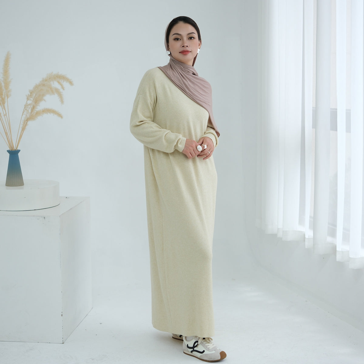 Autumn Winter Knit Maxi Dress for Muslim Women | Modest Long | full length view | Maha The Label modest wear