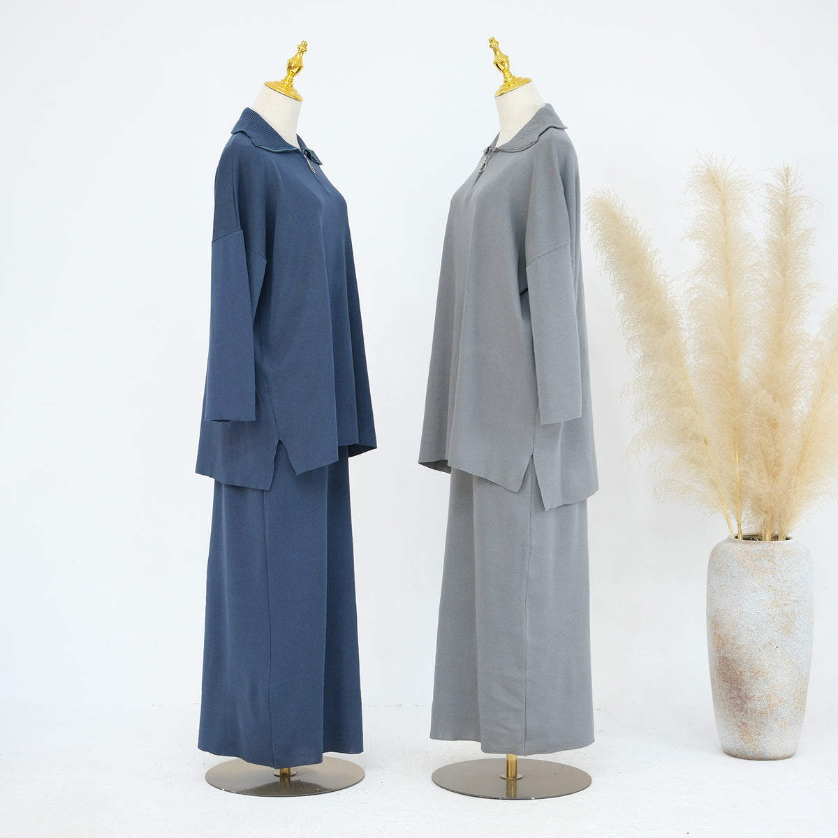 MH99 Thick Knit Two-Piece Set – Loose Sweater & Maxi Skirt for Winter