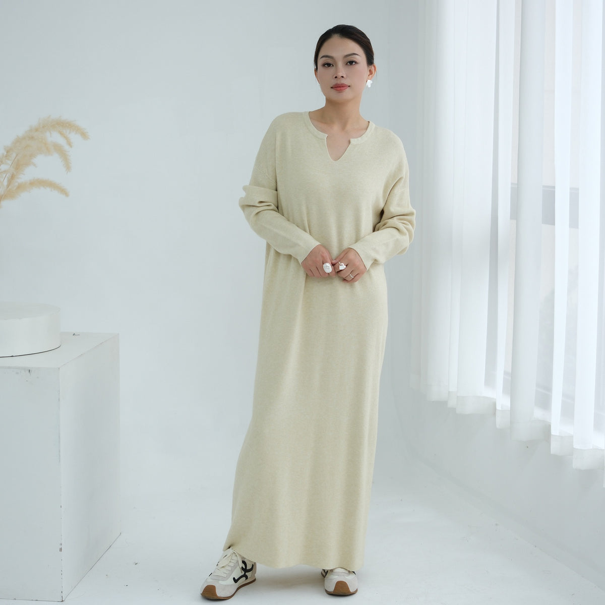 Autumn Winter Knit Maxi Dress for Muslim Women | Modest Long | lifestyle wear | Maha The Label modest wear