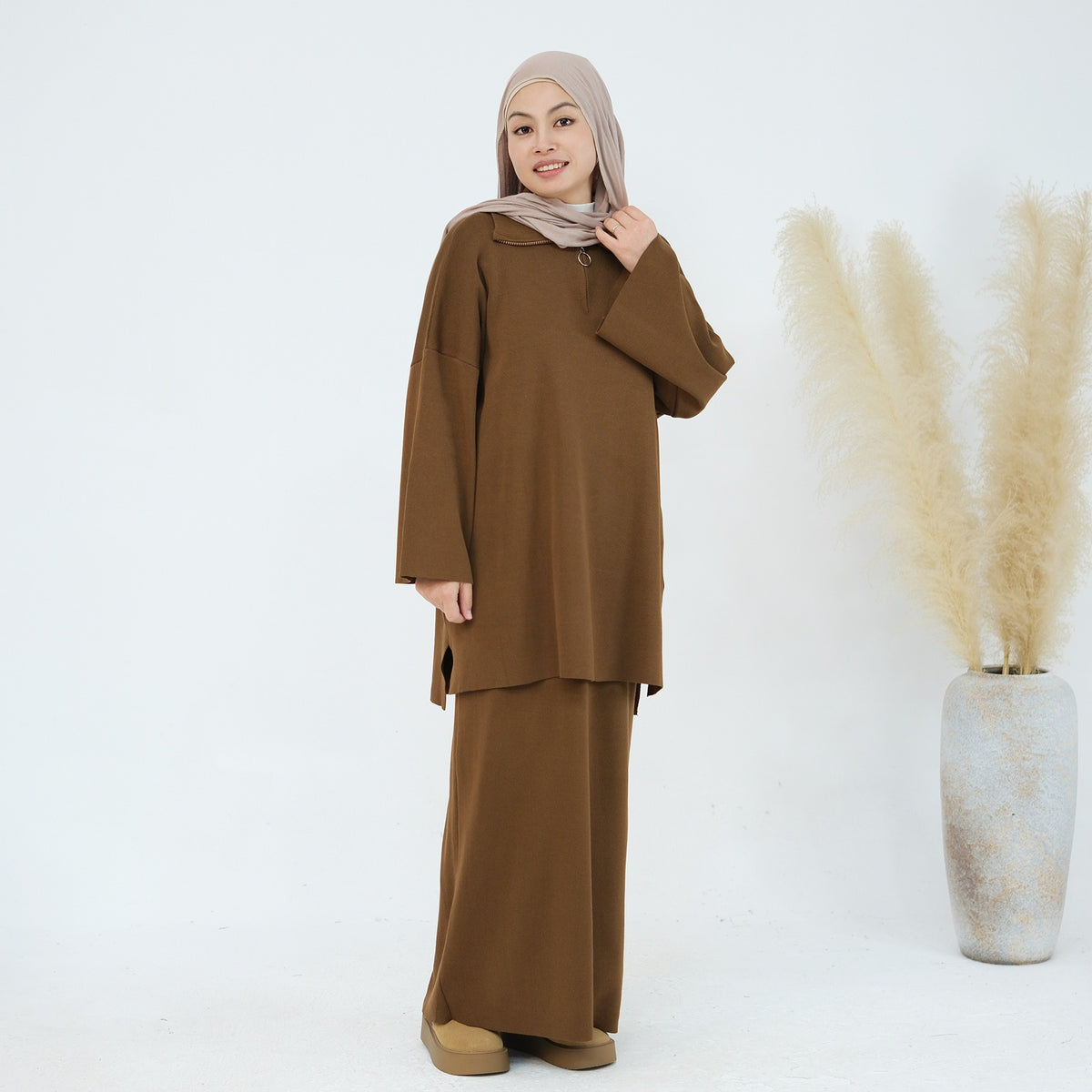 MH99 Thick Knit Two-Piece Set – Loose Sweater & Maxi Skirt for Winter
