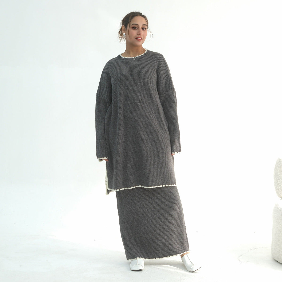 Thick Knit Winter 2-Piece Set | Warm Modest Fashion Skirt & Top | MH117