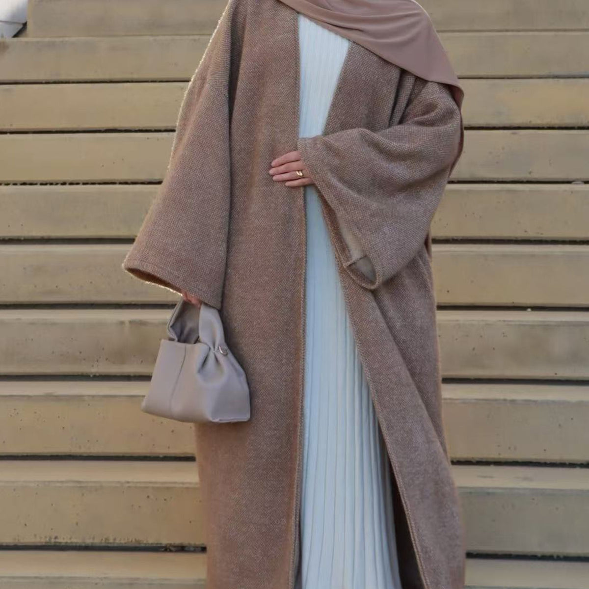 MH97 Velvet Open Abaya Cardigan with Belt – Long Sleeve Modest Outerwear