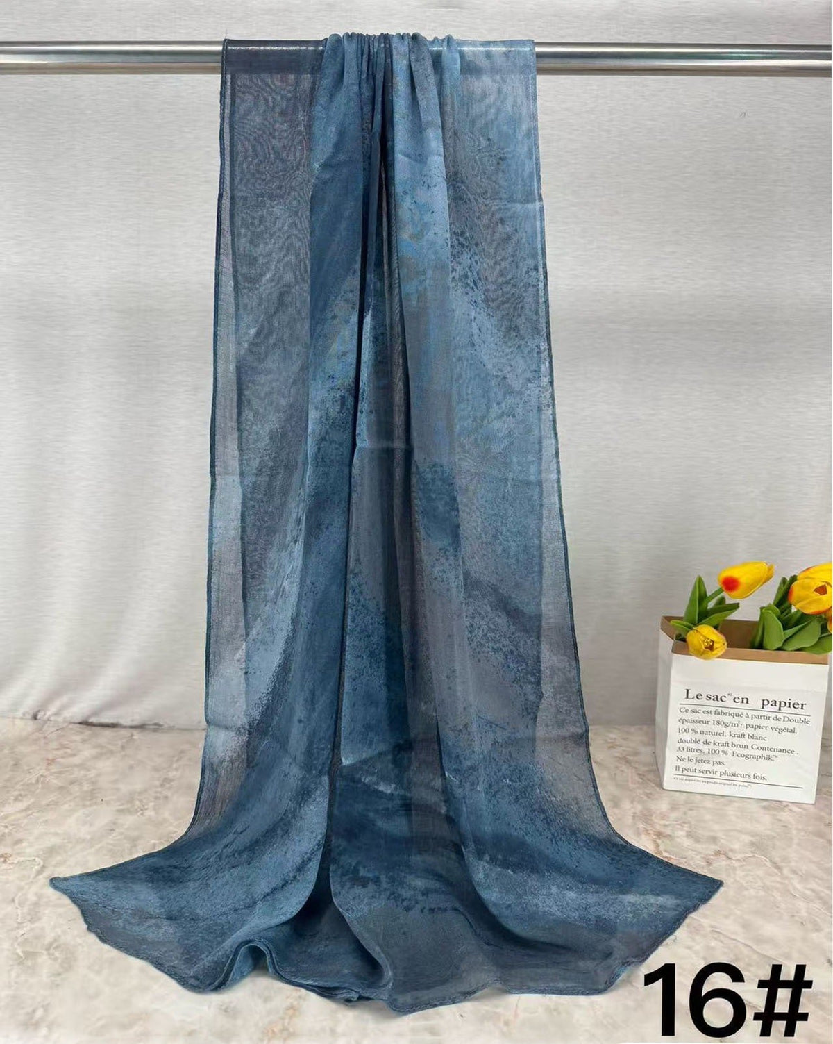 Premium Modal Hijab Scarf - Elegant Ink Print Shawl Wom — back view | Maha The Label hijab