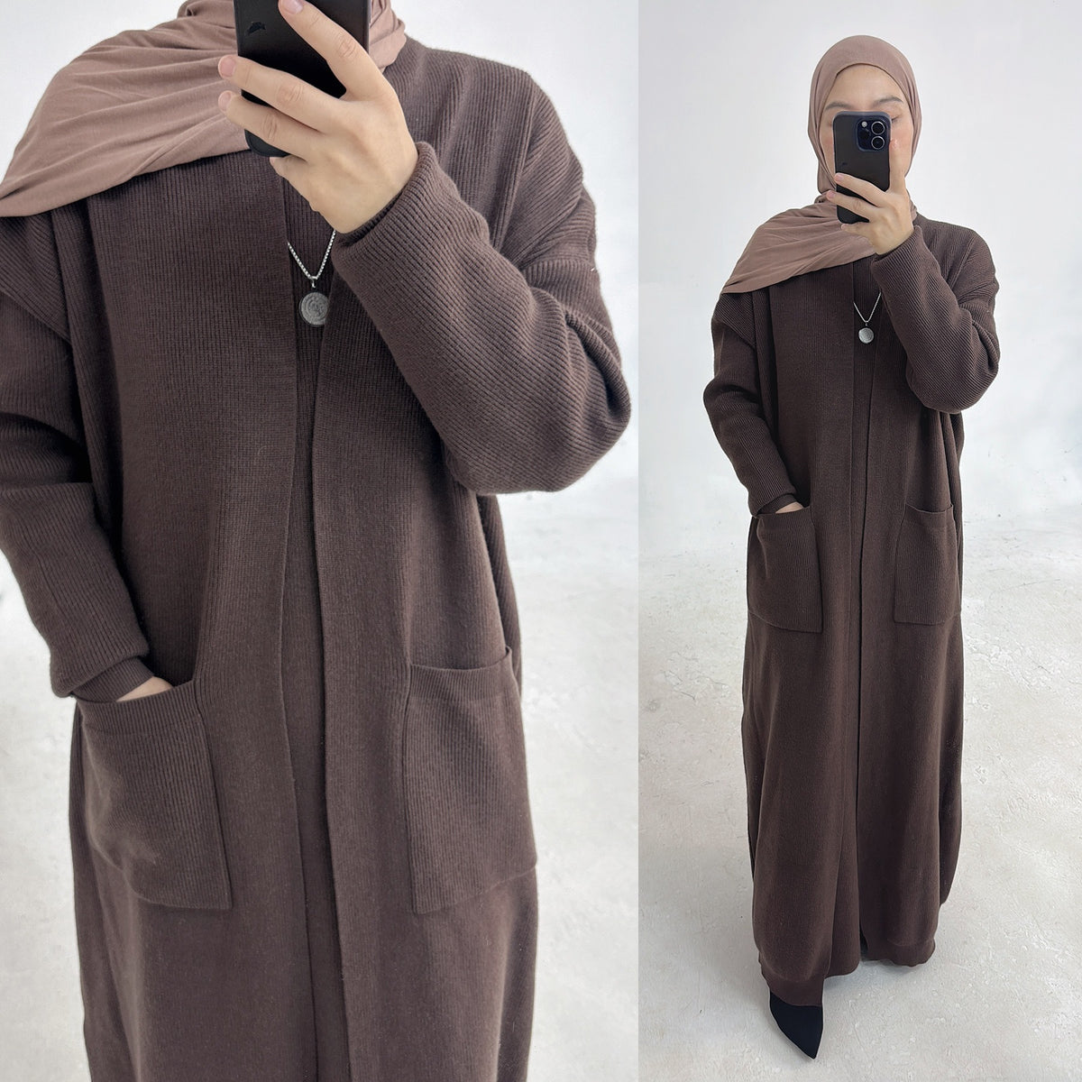 Winter Color References MH82 Winter Knit Abaya Set – 2-Piece Modest Co-ord (Open Cardigan ...