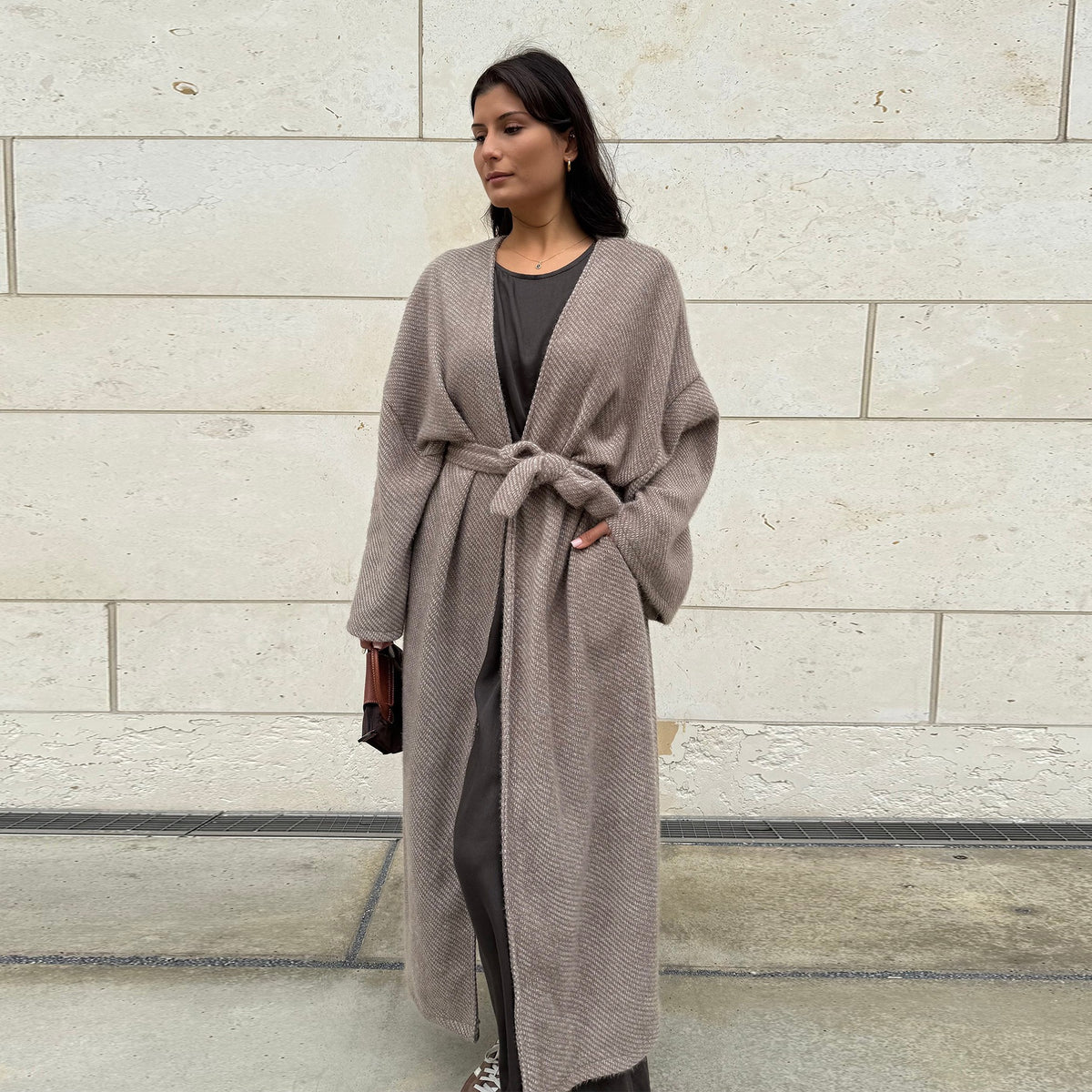 MH97 Velvet Open Abaya Cardigan with Belt – Long Sleeve Modest Outerwear