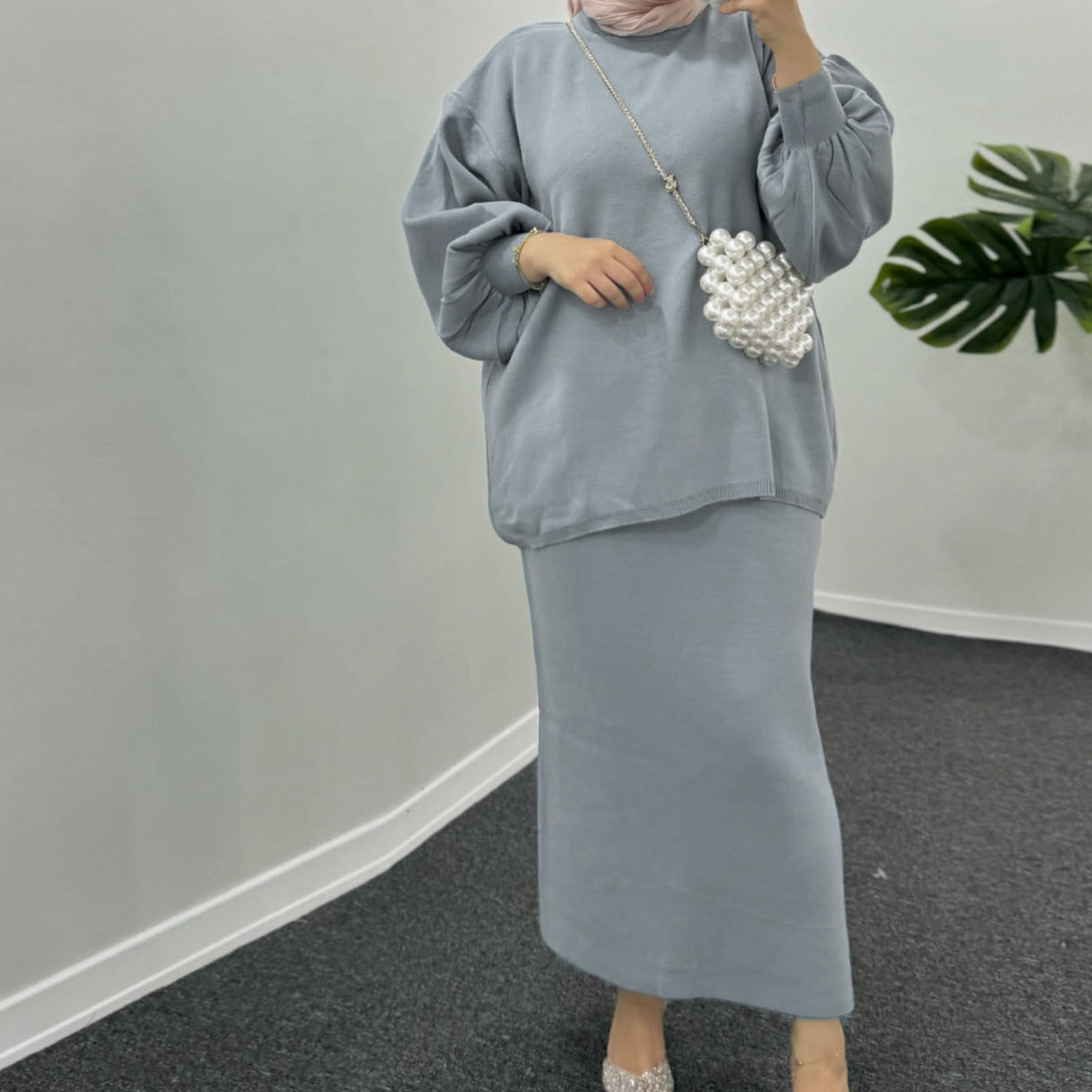 MH74 Muslim Women’s Winter Knit Two-Piece Modest Set (Top + Skirt)