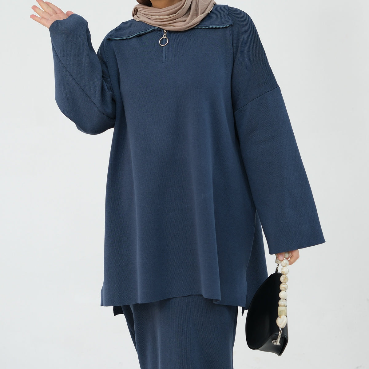 MH99 Thick Knit Two-Piece Set – Loose Sweater & Maxi Skirt for Winter