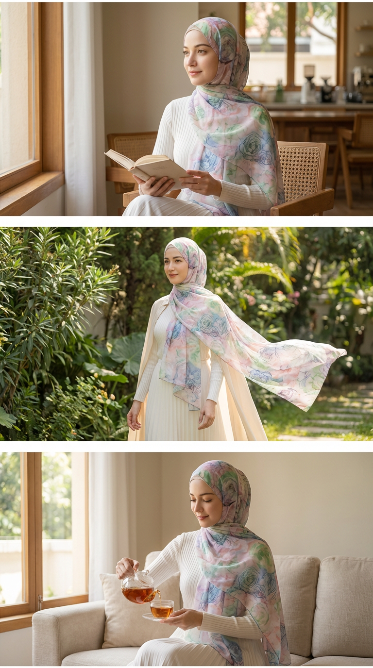 Diamond Pink Rose Mulberry Silk Scarf - Luxury Print Shawl | | model wearing | Maha The Label hijab scarf