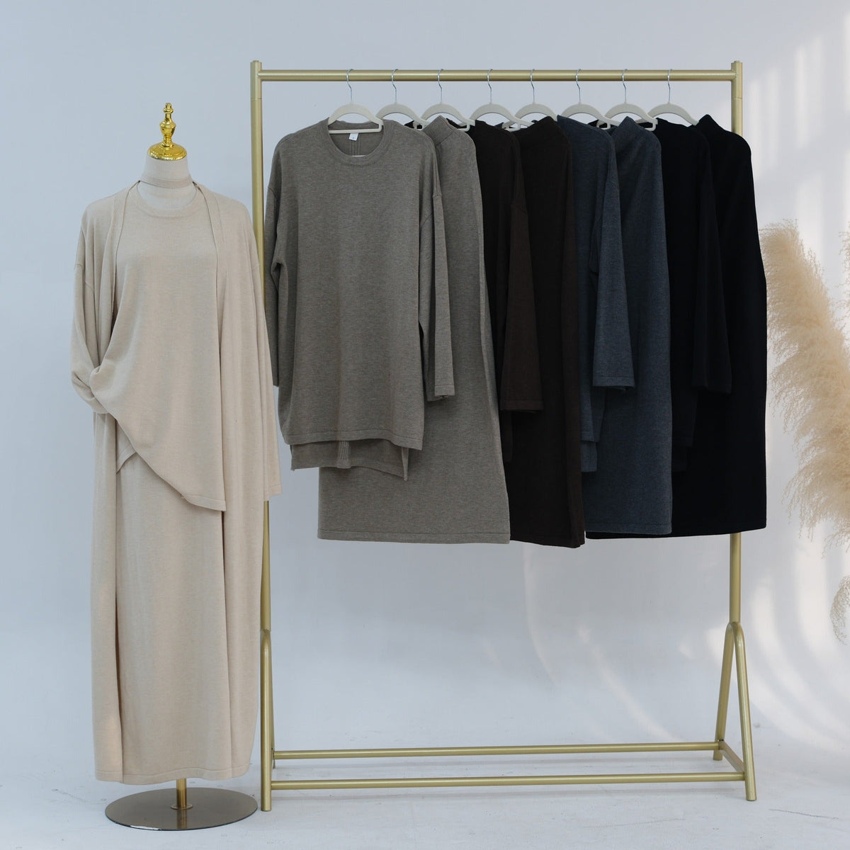 Knitted 3-Piece Set Skirt Top Cardigan | Modest Fashion Outf | front view | Maha The Label modest fashion outfit