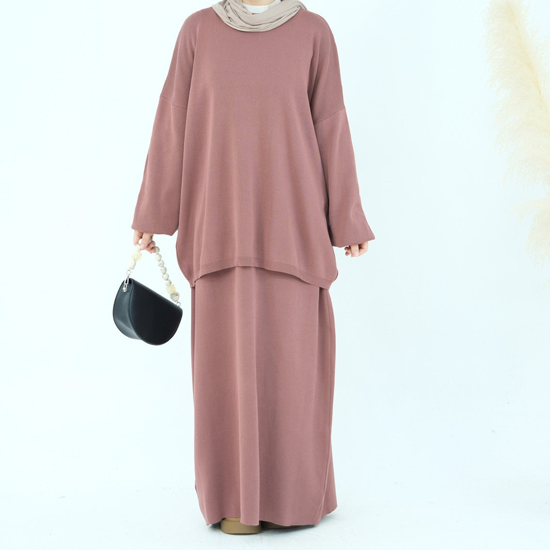 MH74 Muslim Women’s Winter Knit Two-Piece Modest Set (Top + Skirt)