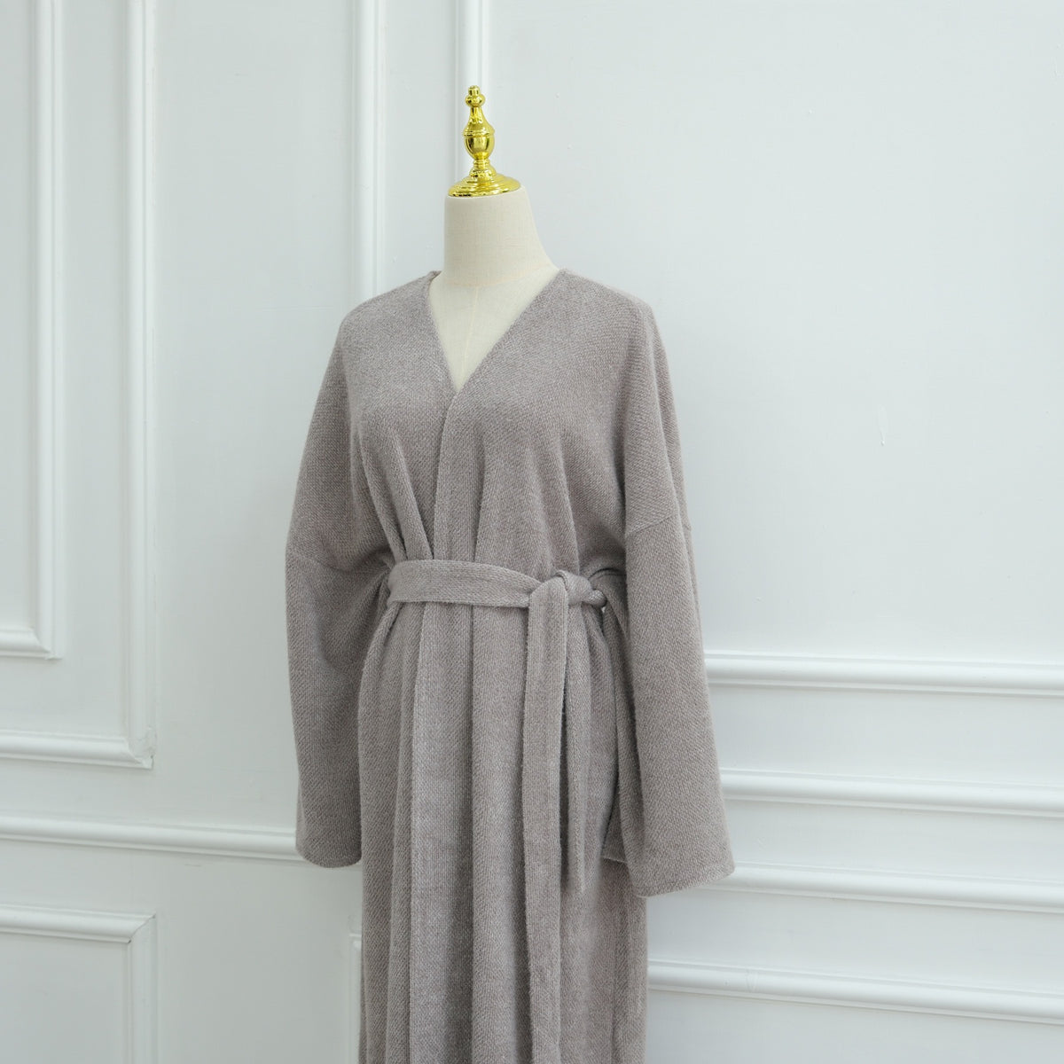 MH97 Velvet Open Abaya Cardigan with Belt – Long Sleeve Modest Outerwear