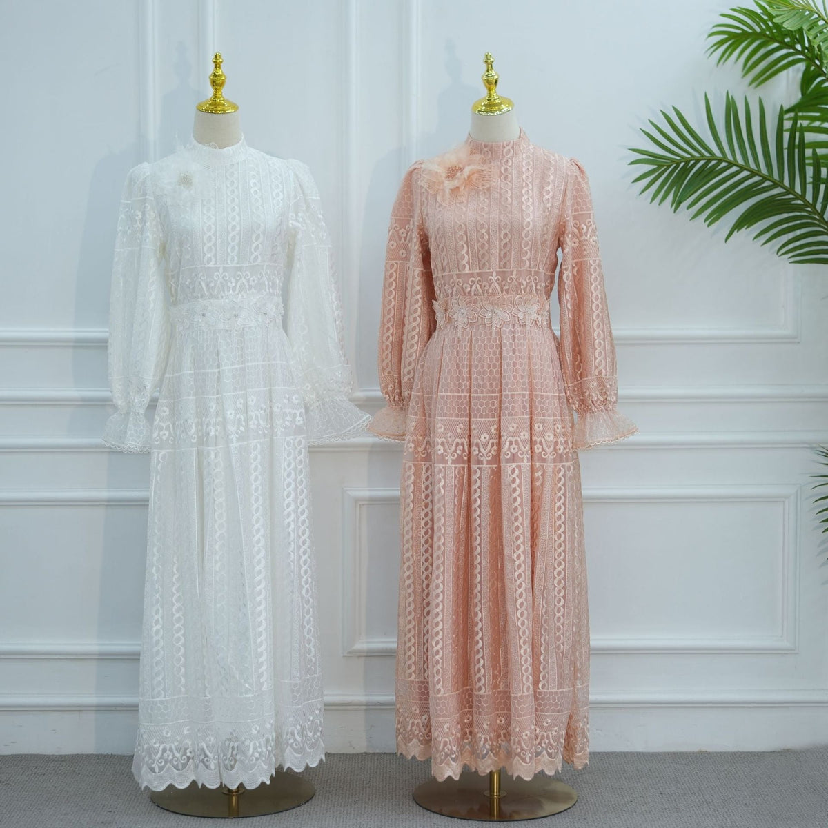 MH134 Elegant Embroidered Double Layer Abaya Dress – Luxury Modest Maxi Gown for Muslim Women