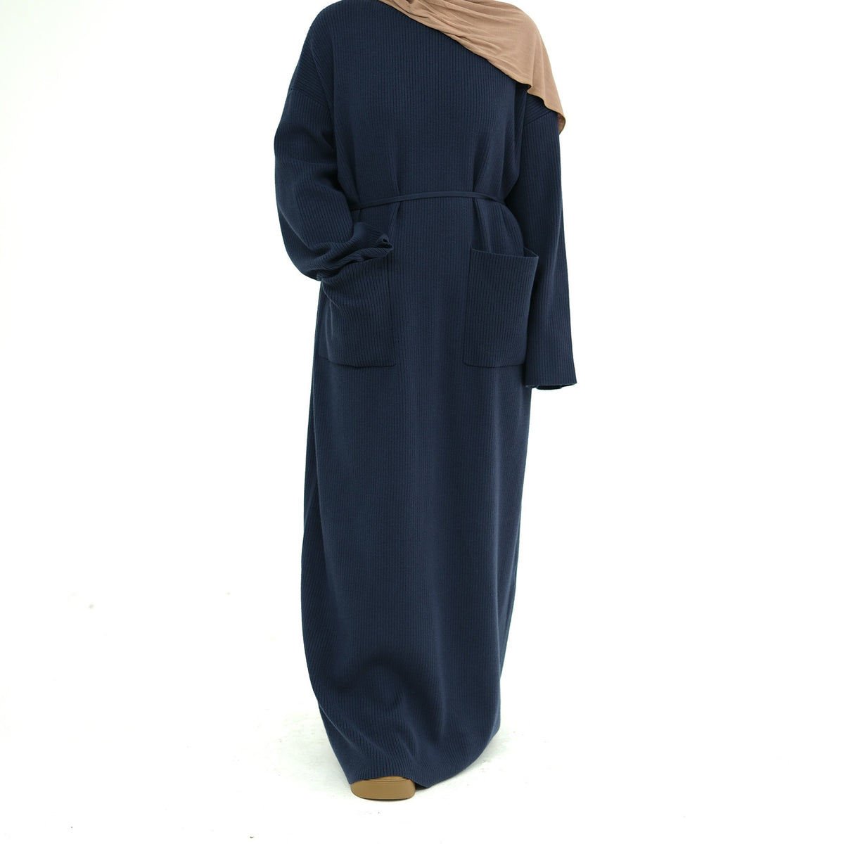 MH78 Winter Abaya with Pockets – Belted, Long Sleeve Modest Islamic Dress