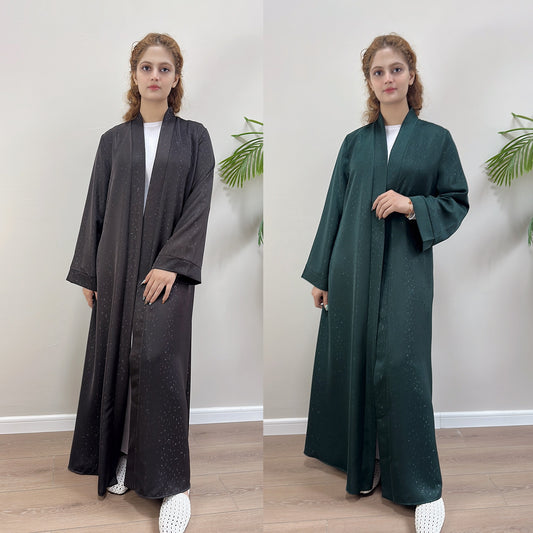 3D Jacquard Abaya – Elegant Belted Dress or Open Abaya | front view | Maha The Label modest wear