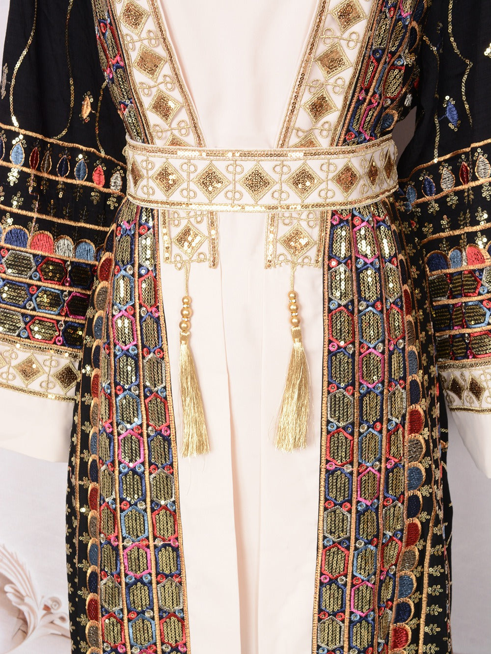 MH130 Luxury Beaded Open Abaya Set – Embroidered Modest Eid Kimono Dress for Muslim Women