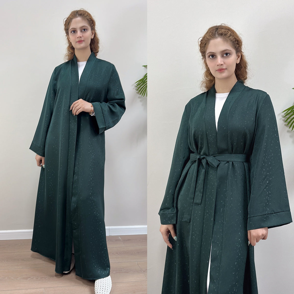 3D Jacquard Abaya – Elegant Belted Dress or Open Abaya | back view | Maha The Label modest wear