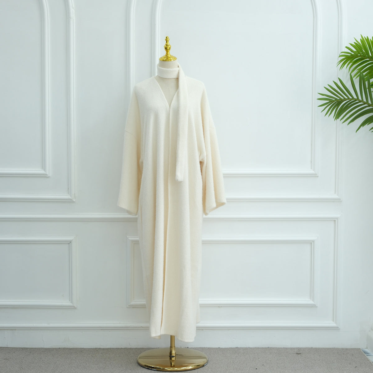 MH97 Velvet Open Abaya Cardigan with Belt – Long Sleeve Modest Outerwear