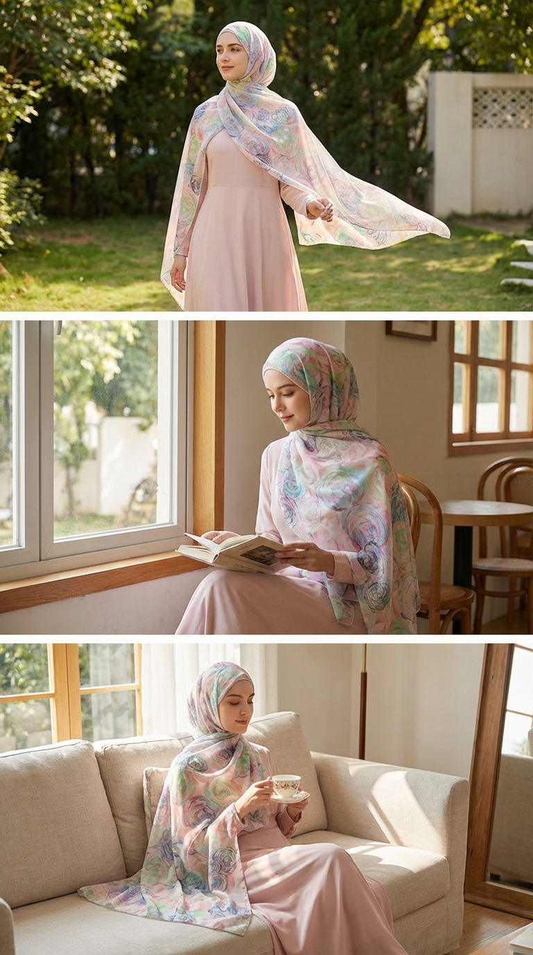 Diamond Pink Rose Mulberry Silk Scarf - Luxury Print Shawl | | back view | Maha The Label hijab scarf
