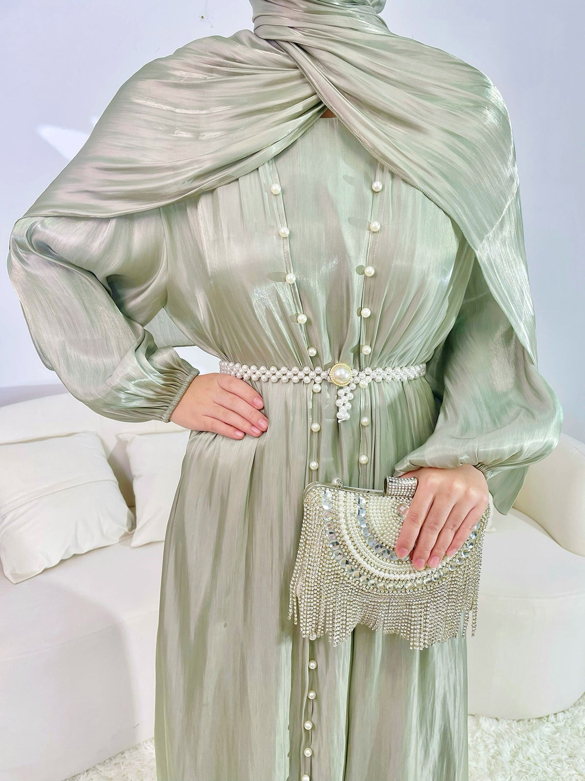 | Silk Chiffon Modest Set with Hijab, Inner & Outer Skirt + | view 21 | Maha The Label modest fashion outfit