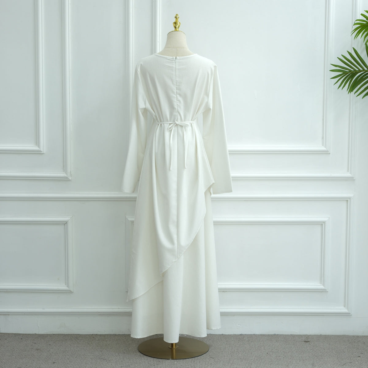 MH87 Modest Cotton-Linen Two-Piece Set – Asymmetric Drape Top & Maxi Skirt | Muslim Women Outfit for Eid & Daily Wear