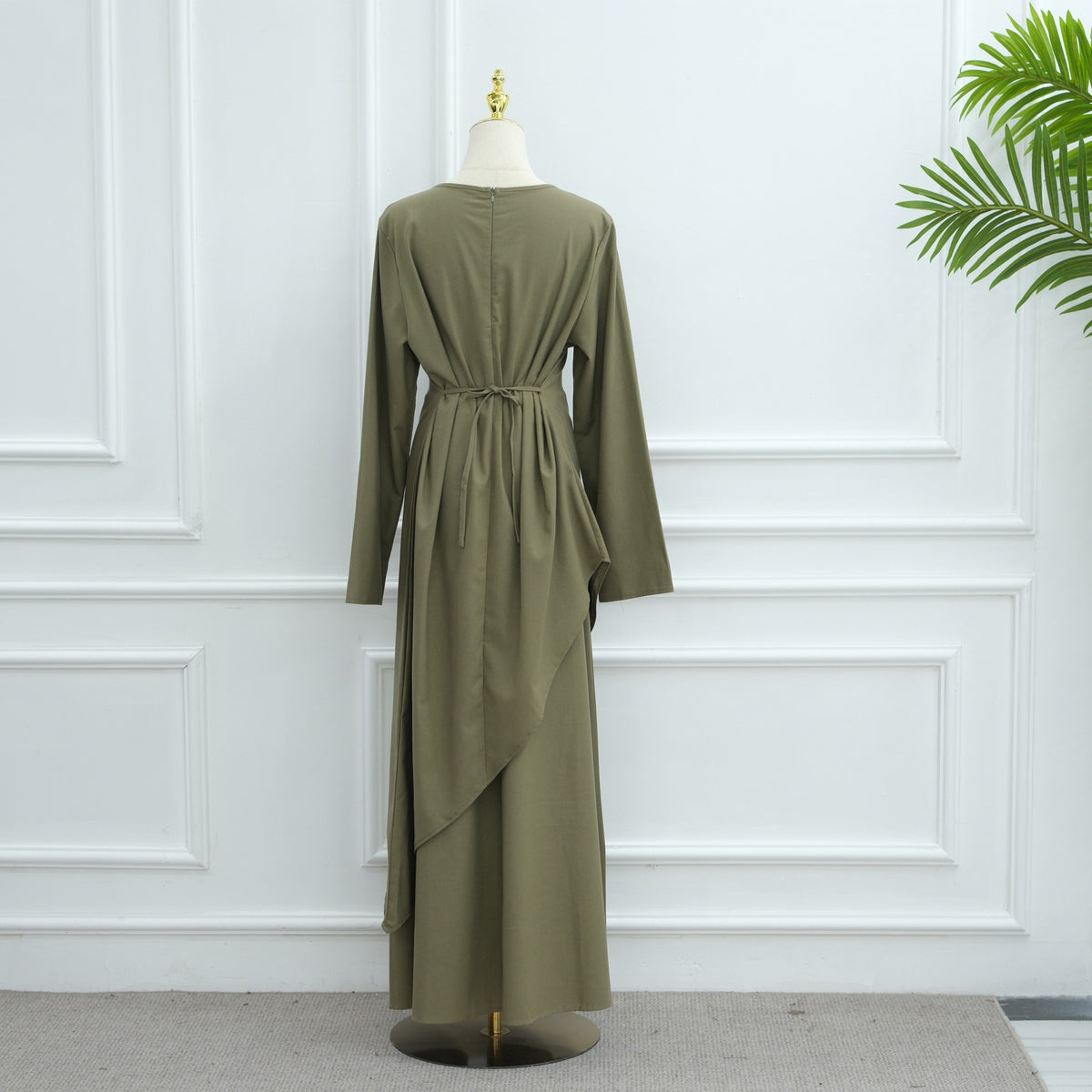 MH87 Modest Cotton-Linen Two-Piece Set – Asymmetric Drape Top & Maxi Skirt | Muslim Women Outfit for Eid & Daily Wear