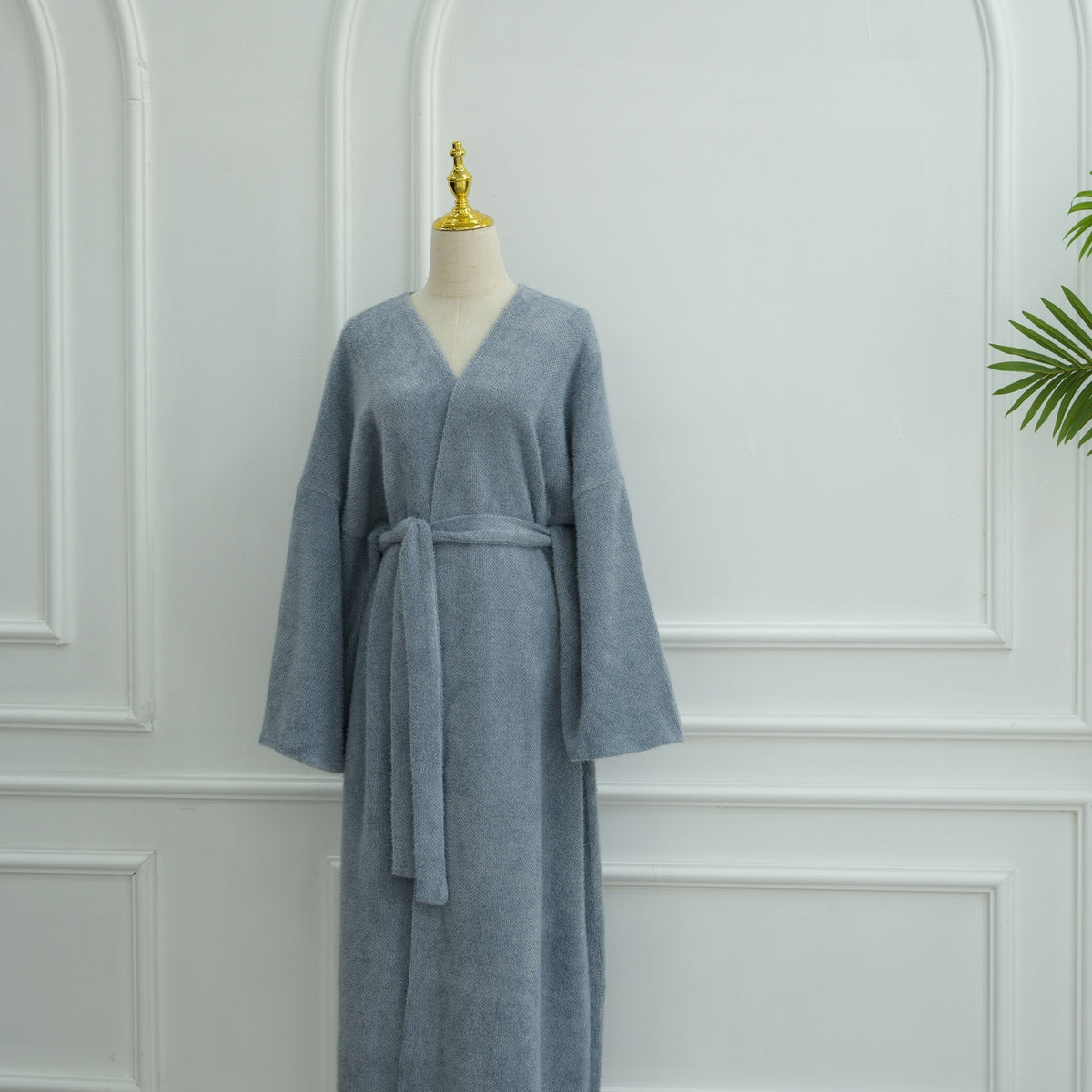 MH97 Velvet Open Abaya Cardigan with Belt – Long Sleeve Modest Outerwear