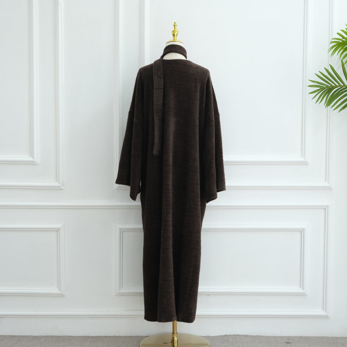 MH97 Velvet Open Abaya Cardigan with Belt – Long Sleeve Modest Outerwear
