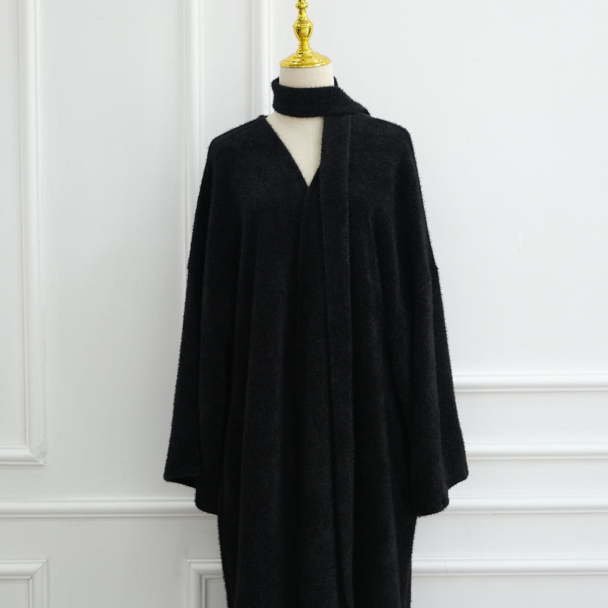 MH97 Velvet Open Abaya Cardigan with Belt – Long Sleeve Modest Outerwear