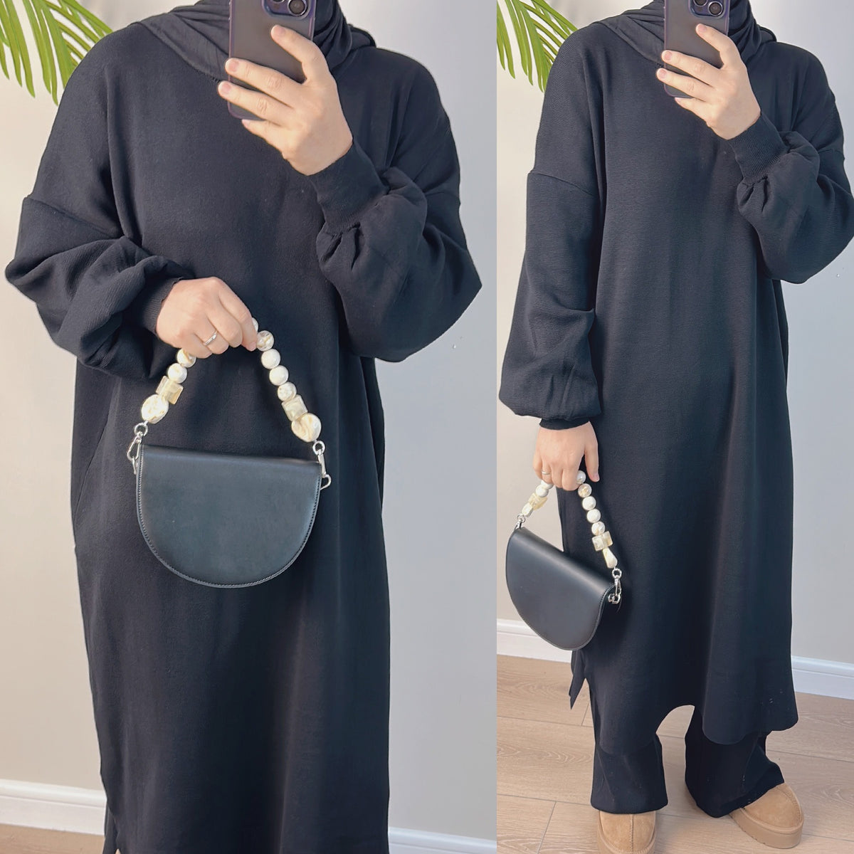 MH77 Thick Knit Sweater Dress + Wide-Leg Pants Set – Modest Two-Piece