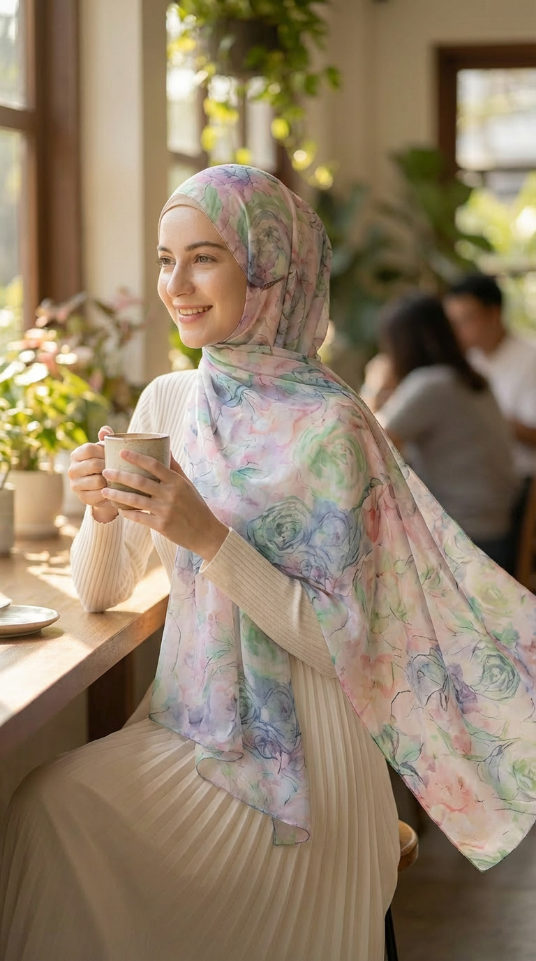 Diamond Pink Rose Mulberry Silk Scarf - Luxury Print Shawl | | front view | Maha The Label hijab scarf