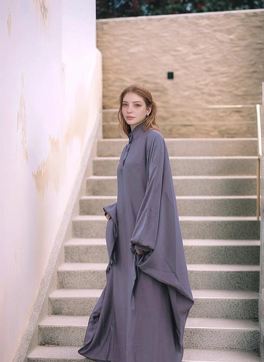 Aisha Butterfly Abaya | Elegant Flowing Islamic Dress | LILAC GREY - Mahathelabel