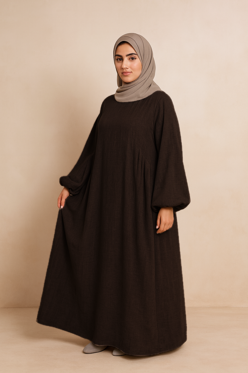 Nursing Zip Pocket Abaya – Single-Zip, Reversible Front/Back | model wearing | Maha The Label modest fashion outfit