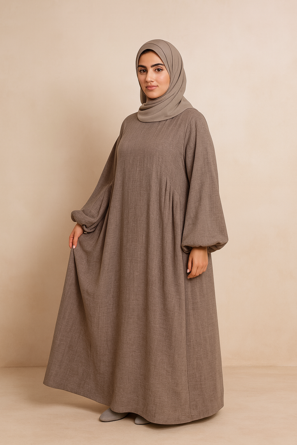 Nursing Zip Pocket Abaya – Single-Zip, Reversible Front/Back | side view | Maha The Label modest fashion outfit
