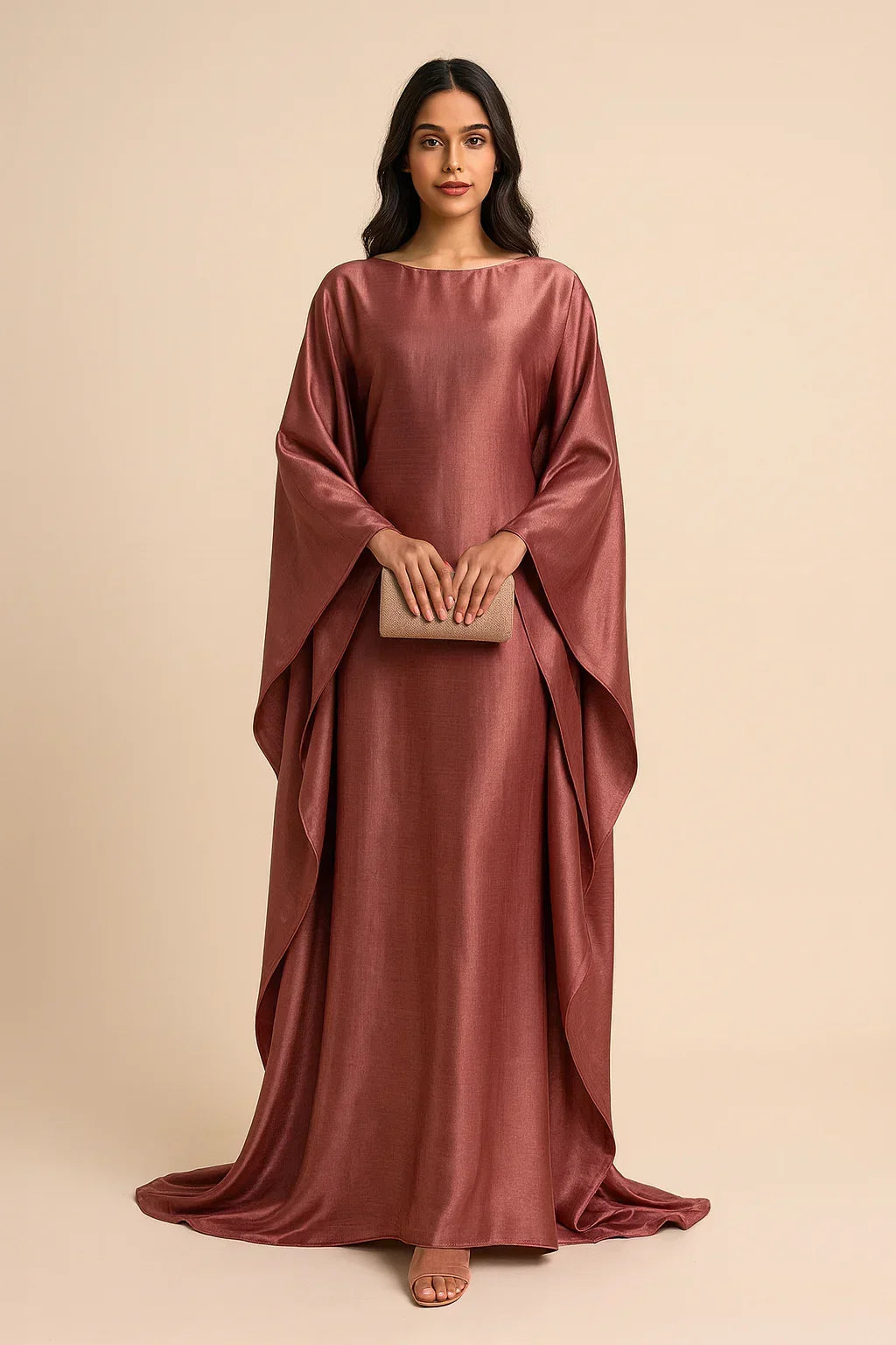 MH44 Plus Size Kaftan Abaya – Shiny Eid & Iftar Batwing Dress with Belt