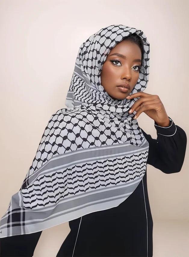 Chiffon Keffiyeh Hijab Scarf | Kufiya Print Wrap - MahaTheLabel - Mahathelabel
