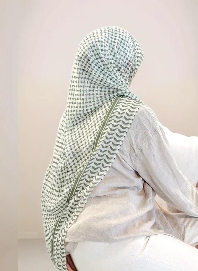 Chiffon Keffiyeh Hijab Scarf | Kufiya Print Wrap - MahaTheLabel - Mahathelabel