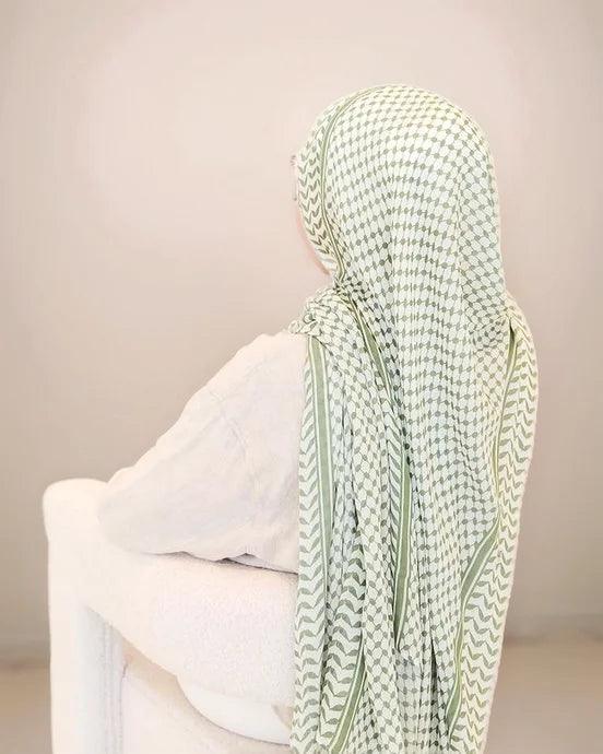 Chiffon Keffiyeh Hijab Scarf | Kufiya Print Wrap - MahaTheLabel - Mahathelabel