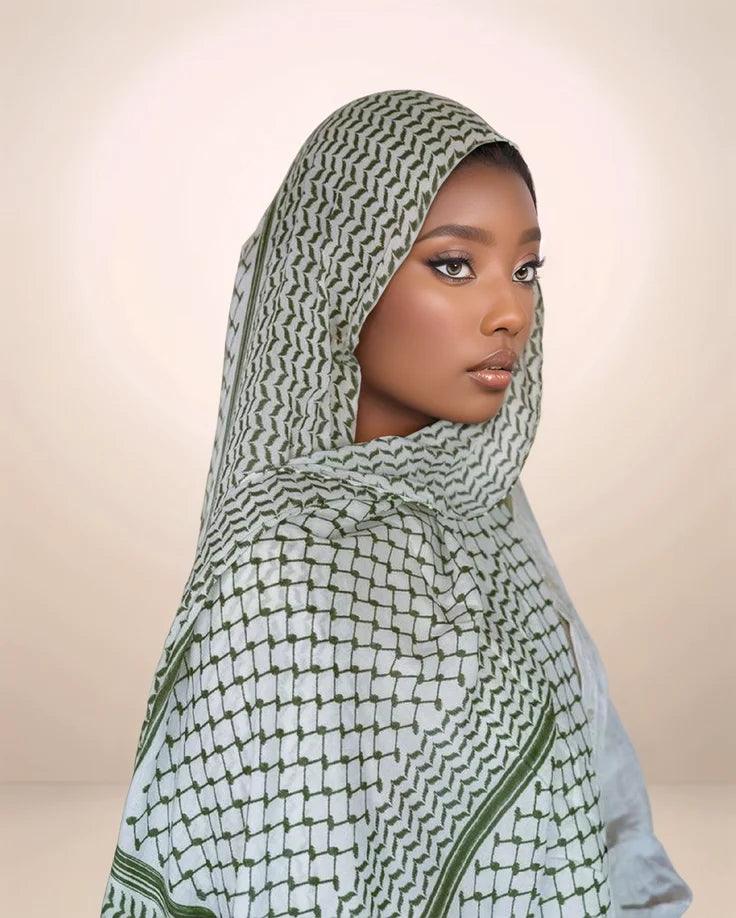 Chiffon Keffiyeh Hijab Scarf | Kufiya Print Wrap - MahaTheLabel - Mahathelabel
