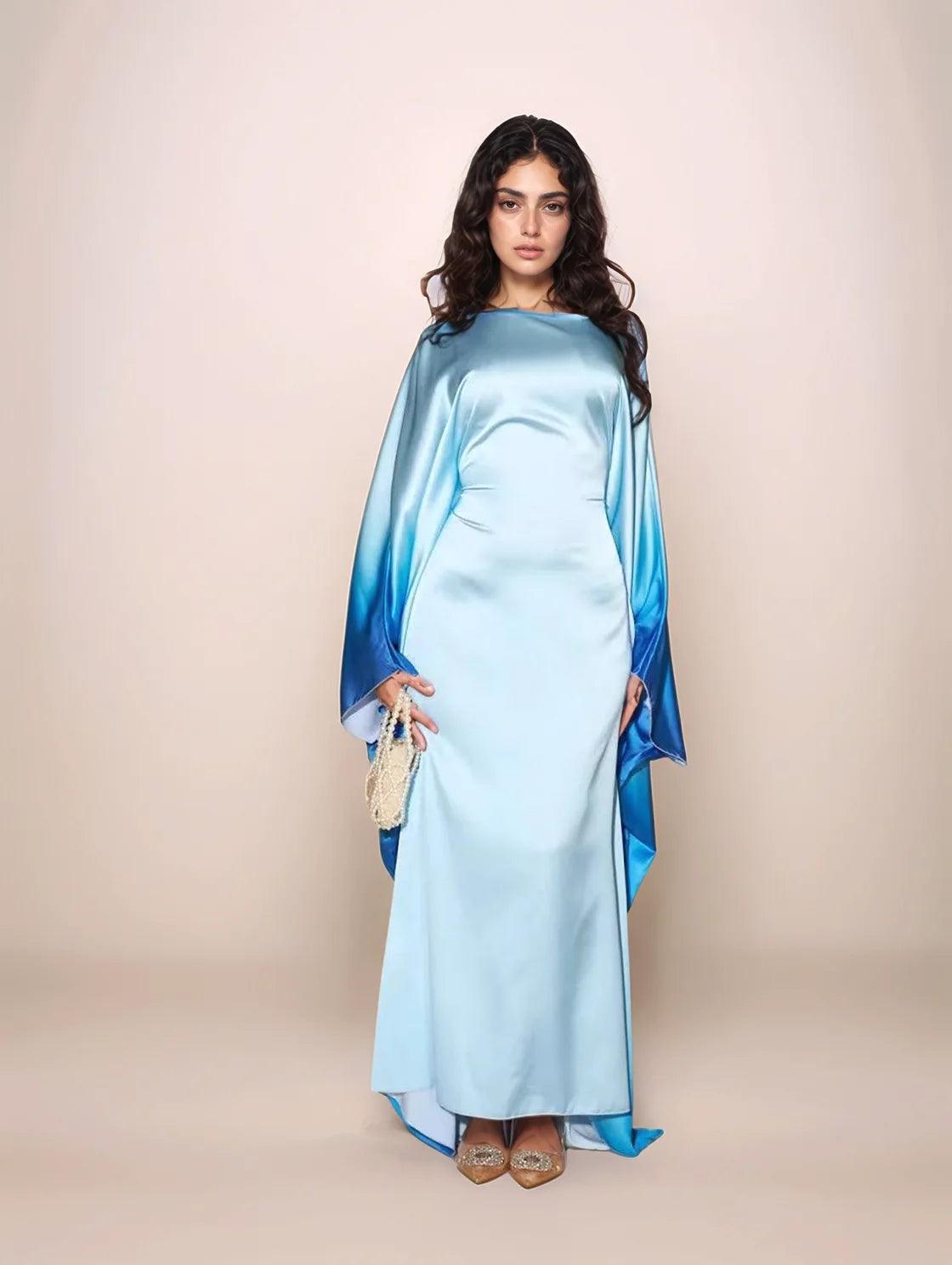 Farasha Butterfly Modest Abaya sky blue- Elegant Wear for Muslim Women - Mahathelabel