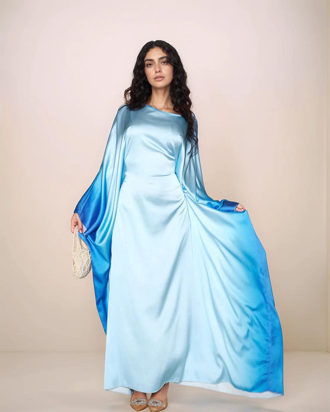 Farasha Butterfly Modest Abaya sky blue- Elegant Wear for Muslim Women - Mahathelabel