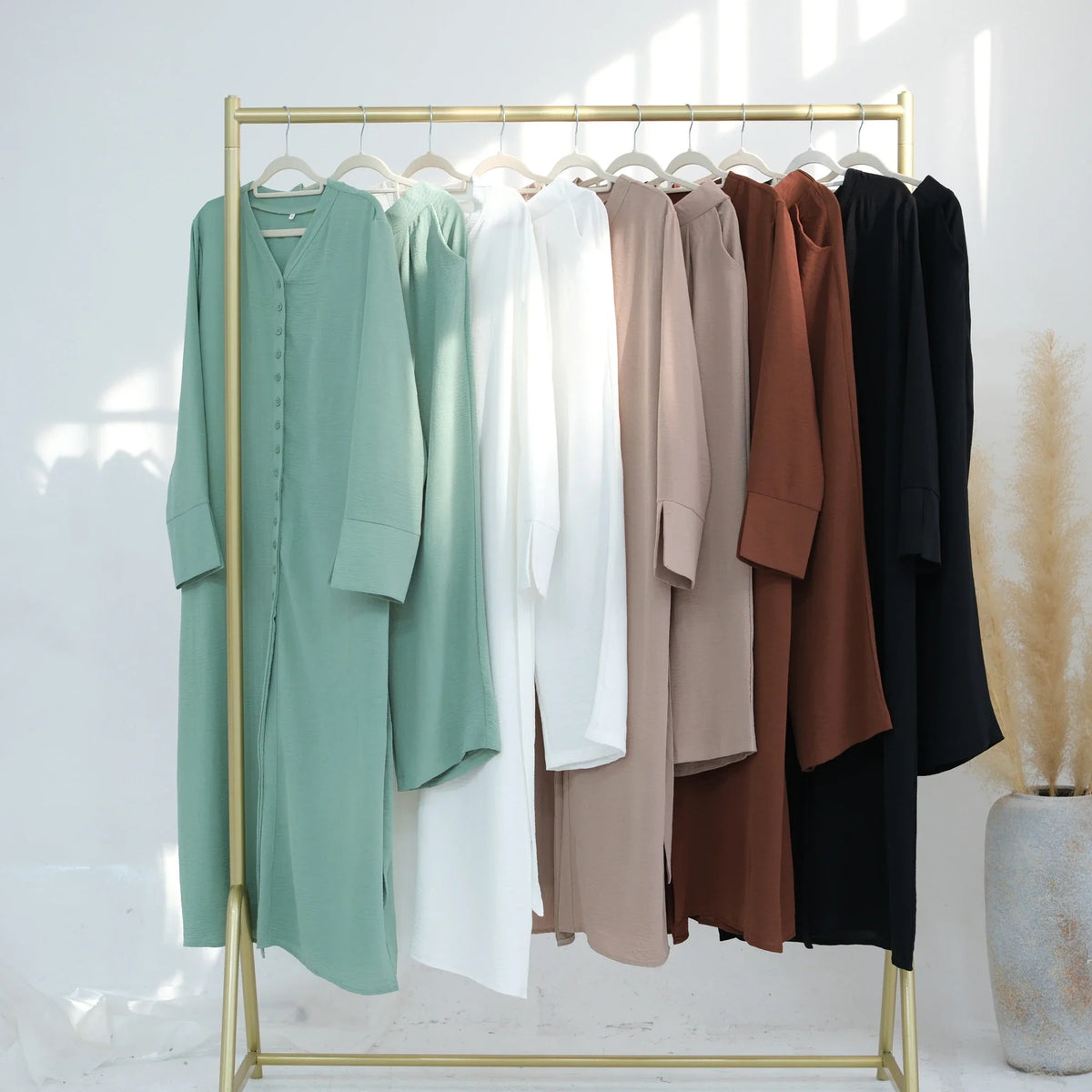 MH35 Samira Ironless Crepe Two-Piece Abaya Set | Buttoned Top & Wide-Leg Jazz Pants for Modest Summer Wear