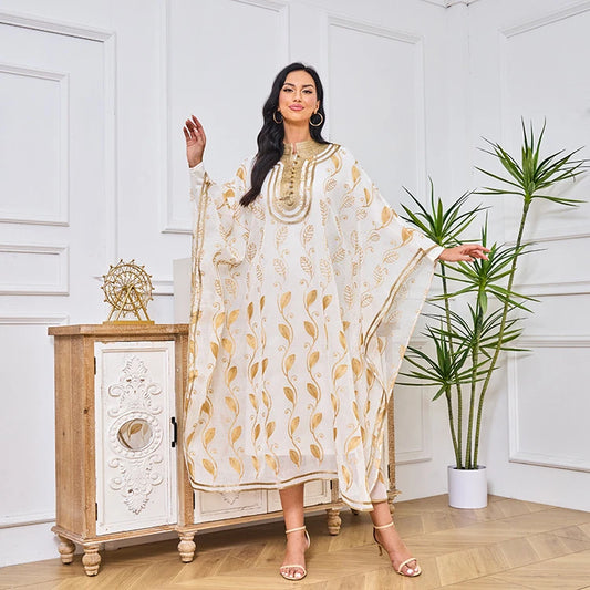 MH81 Summer Cotton Abaya 2 Piece Set | Breathable Embroidered Maxi Kaftan Dress